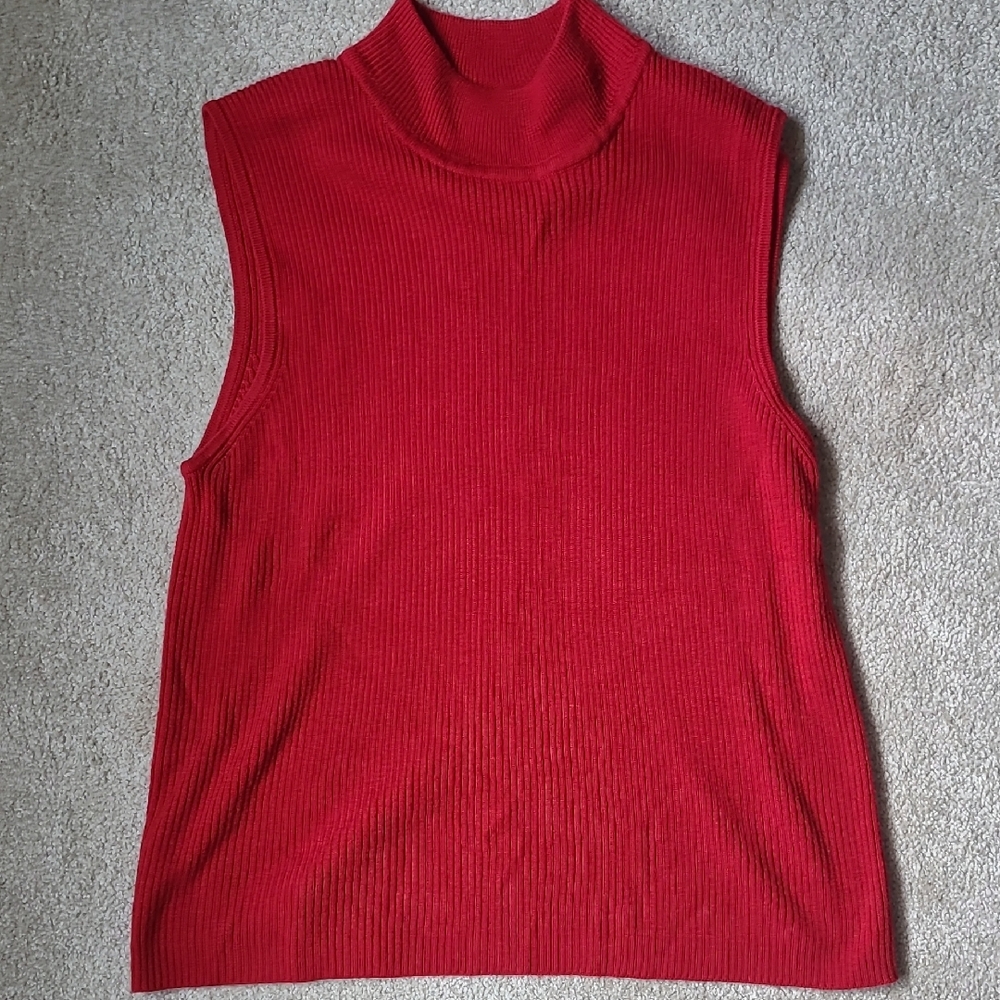 Women's Croft & Barrow Red Ribbed Sleeveless Mock Neck Top